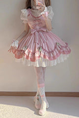 White/Pink Short Sleeves Ruffle Bowknot Princess Sweet Lolita OP Dress - Product - 2