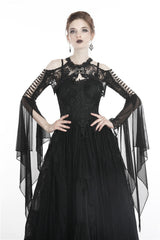 Black Off Shoulder Sheer Lace Long Trumpet Chiffon Sleeves Cut-Out Women's Gothic Capelet - Product - 8