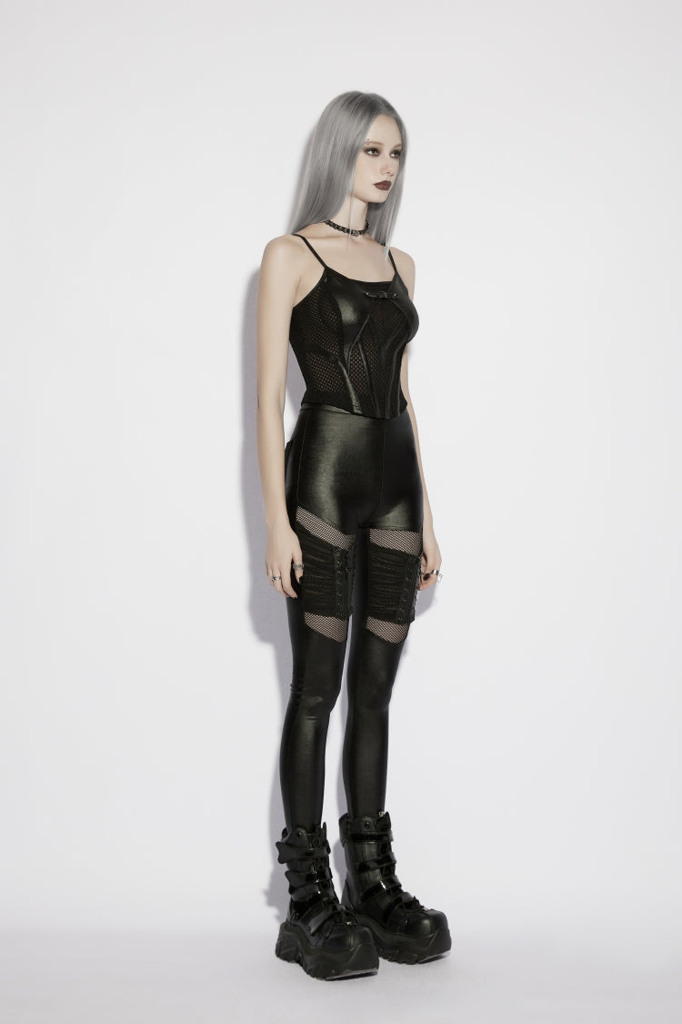 Black Off Shoulder Spliced Slim Mesh Eyelet Women's Punk Cool Corset - Product - 3