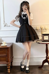 Black Dark Ruffle Bowknot Jirai Kei Jumper Dress - Product - 3