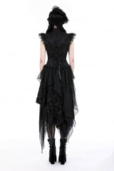 Black Women's Gothic Punk Multi-Layered Irregular Handkerchief Hem Lace Skirt - Product - 4