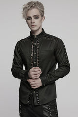 Black Lapel Collar Long Sleeves Stitching Mesh Men's Punk Blouse - Product - 2