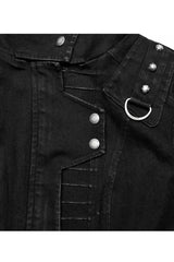Black Denim Slant Pocket Washed Distressed Stretch Women's Punk Jacket - Product - 5