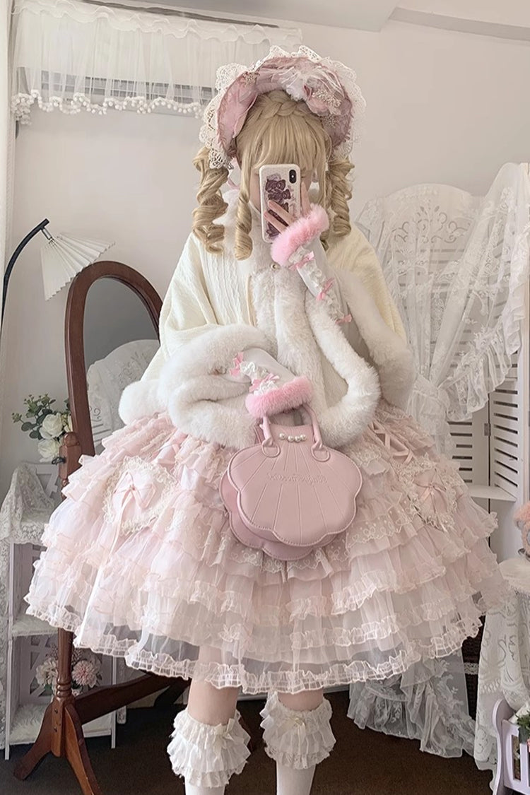 Pink [Sweetheart Diary] Multi-Layered Ruffle Hanayome Embroidery Bowknot Lace Sweet Lolita Jsk Dress - Product - 20