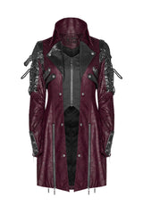 Red Metal Buckle Decoration Zipper Mens Steampunk Windbreaker Coat - Product - 8