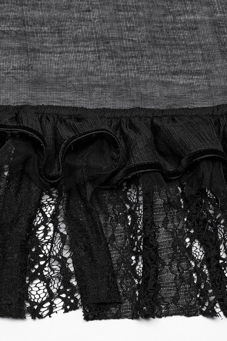 Black Drawstring Hollow Lace Women's Punk Skirt - Product - 8