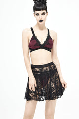 Black Lace Rose Mesh A-Line Women's Gothic Swimsuit Skirt - Product - 2
