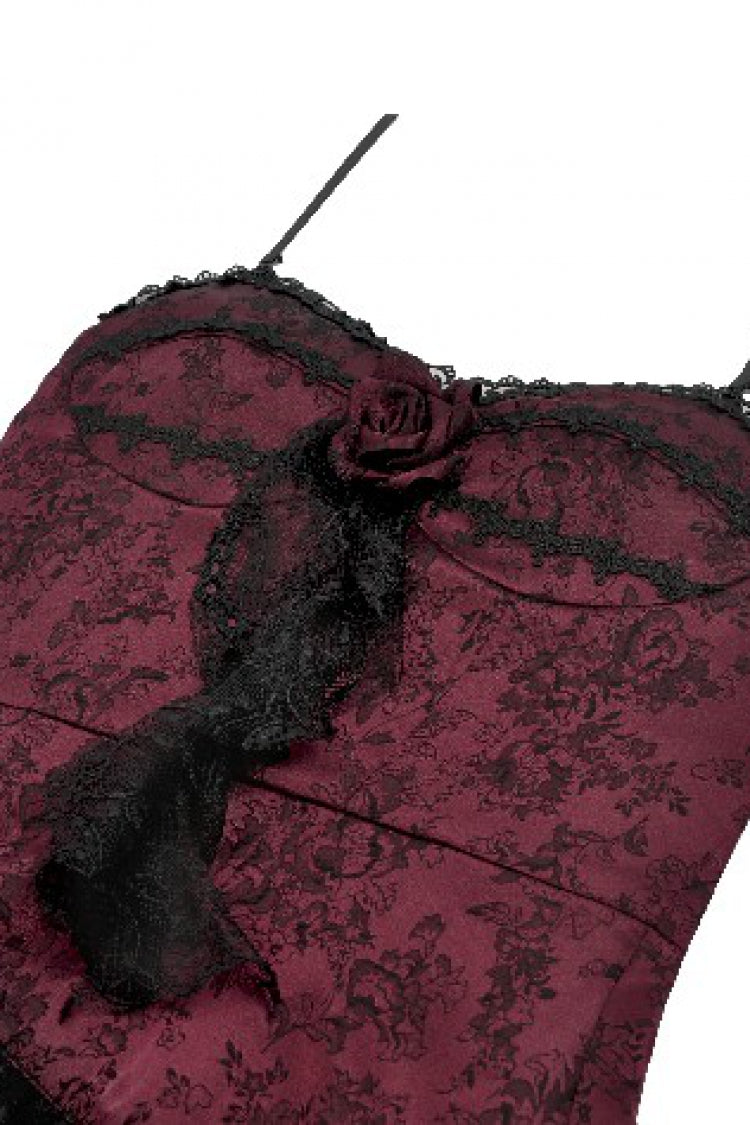 Black/Red Rose Irregular Multi-Layered Lace Ruffled Women's Gothic Slip Dress Wedding Dress - Product - 12