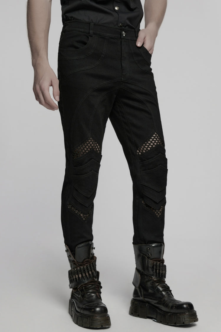 Black Pleated Stitching Mesh Men's Punk Pants - Product - 2