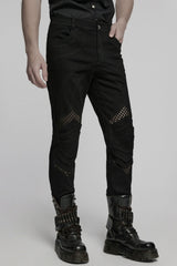 Black Pleated Stitching Mesh Men's Punk Pants - Product - 2