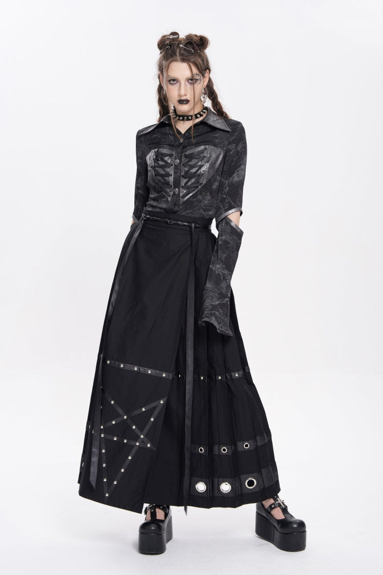 Black Eyelets Rivets Pentacle Horse-face Women's Punk Skirt - Product - 4