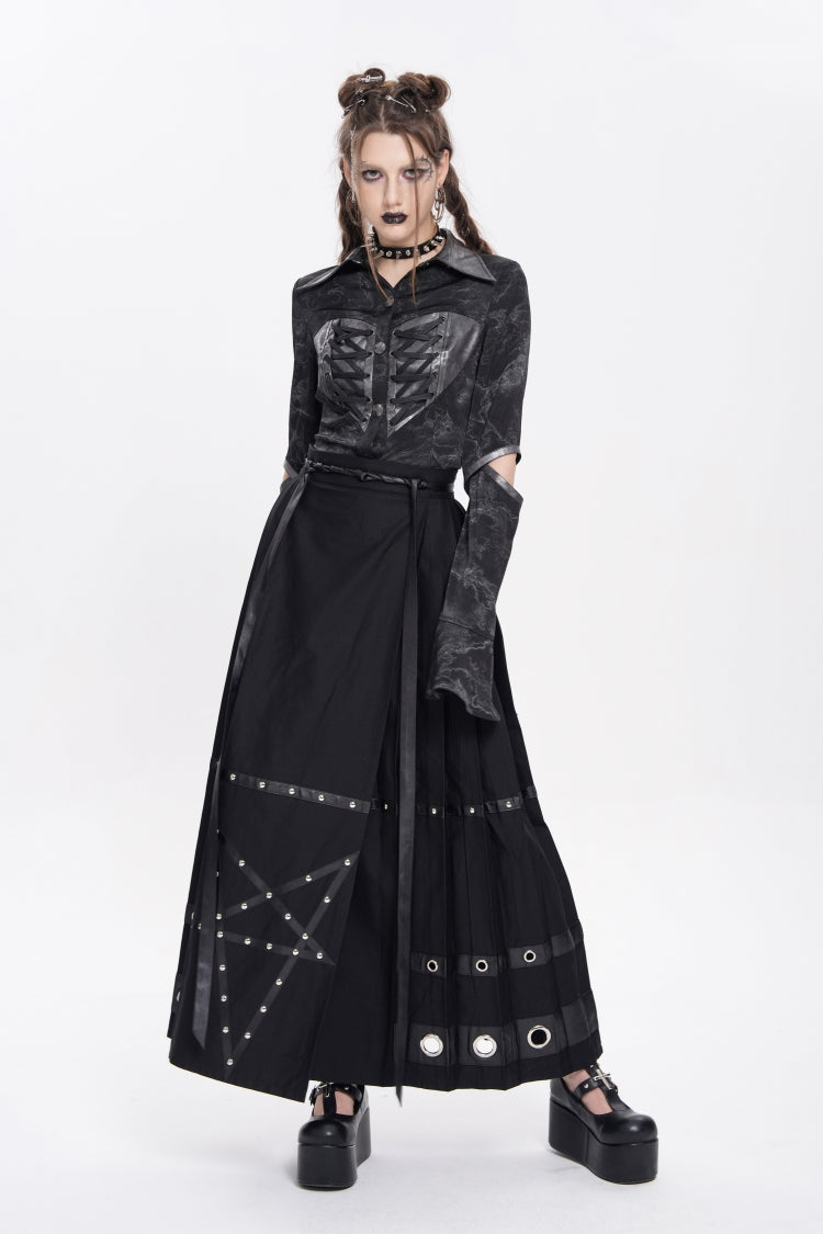 Black Eyelets Rivets Pentacle Horse-face Women's Punk Skirt - Product - 4