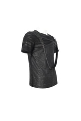 Black Left Off Shoulder Chest Zipper Embellished Men's Punk Short Sleeve - Product - 7