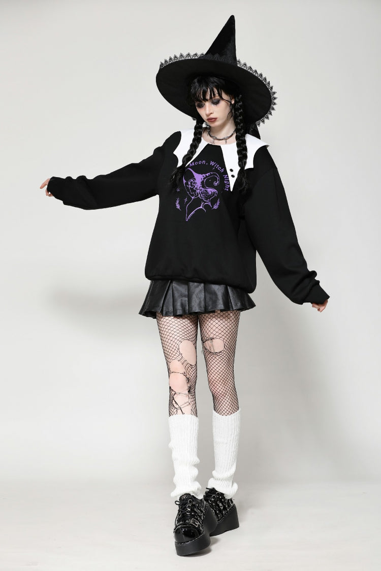 Black/White Point Peter Pan Collar Collar Long Sleeves Women's Gothic Vintage College Sweatshirt - Product - 6