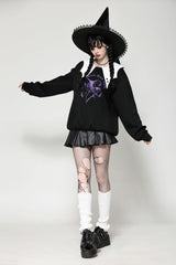Black/White Point Peter Pan Collar Collar Long Sleeves Women's Gothic Vintage College Sweatshirt - Product - 6