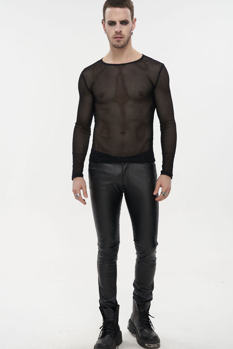 Black Gothic Elasticity High Neck Long Sleeve Mesh Men's Shirt - Product - 3