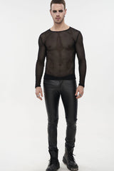 Black Gothic Elasticity High Neck Long Sleeve Mesh Men's Shirt - Product - 3