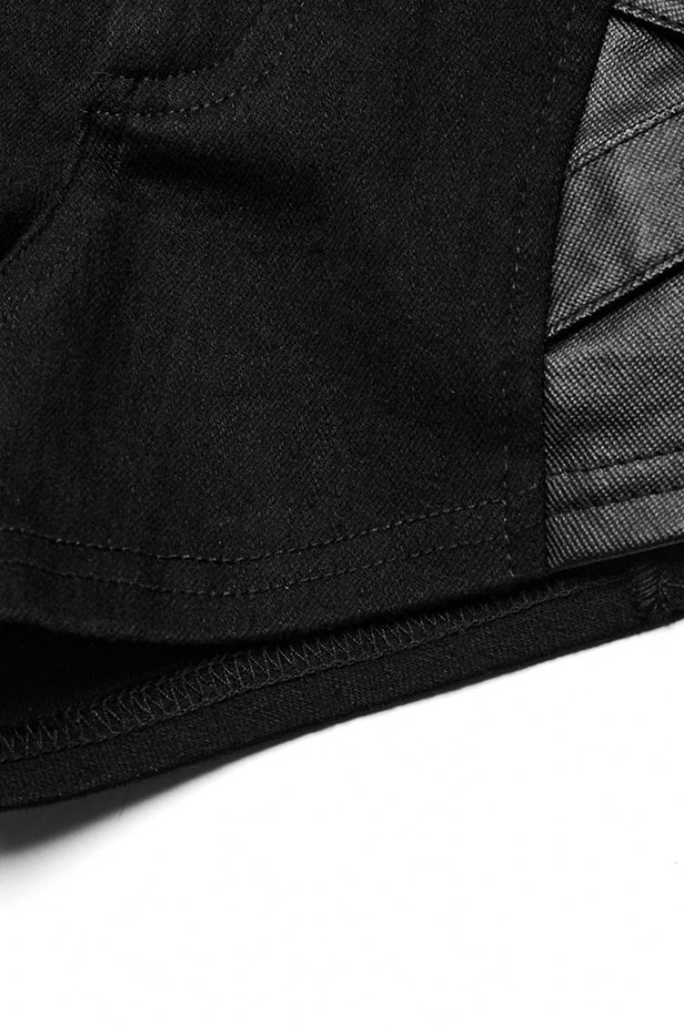 Black Faux Leather Stitching Mesh Eyelet Women's Punk Ring Shorts - Product - 8