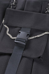 Black Zippered Pleated Women's Punk Casual Mini Skirt with Side Bag - Product - 17