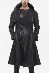 Black Gray Punk Exaggerated Large Collar Design Thick Rope Decoration Handsome Slim Men's Long Coat - Black - 1