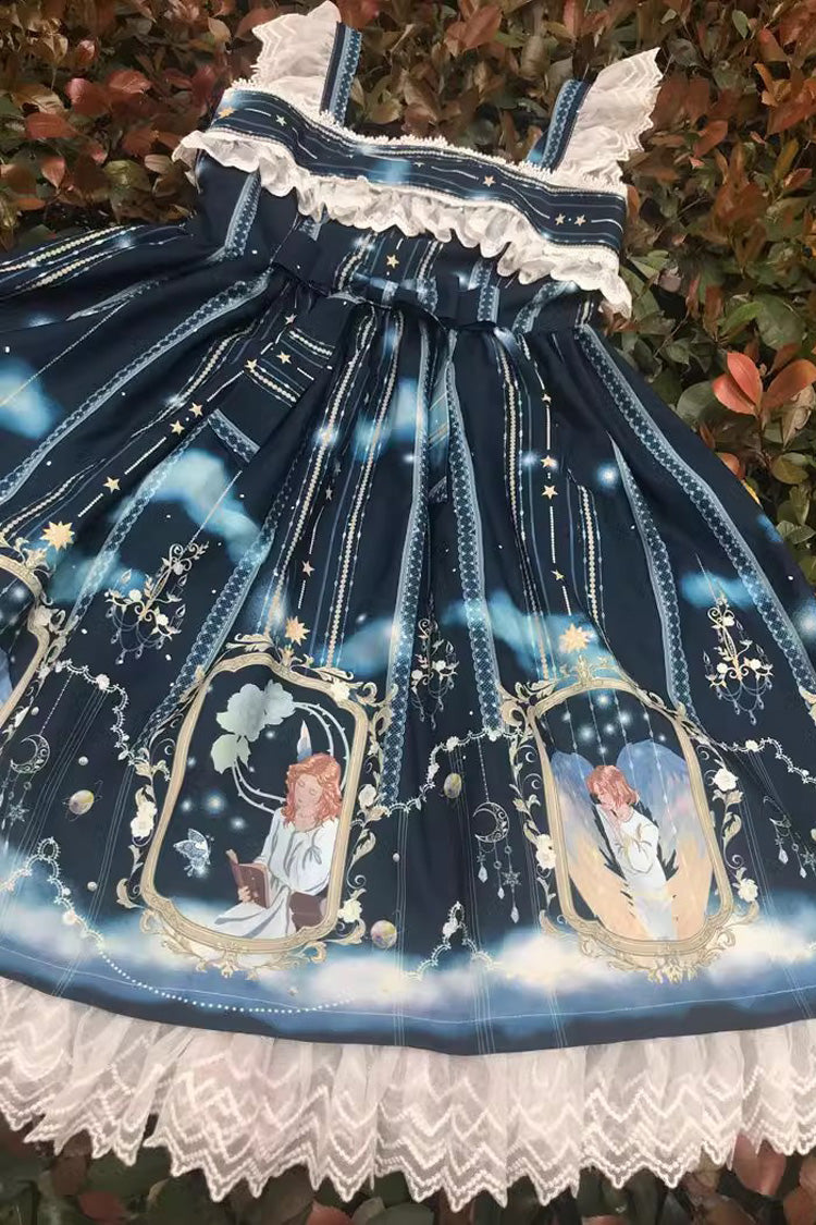 Blessing of Oriel Print Ruffle Bowknot Stitching Lace Sweet Lolita Jsk Dress 4 Colors - Product - 6