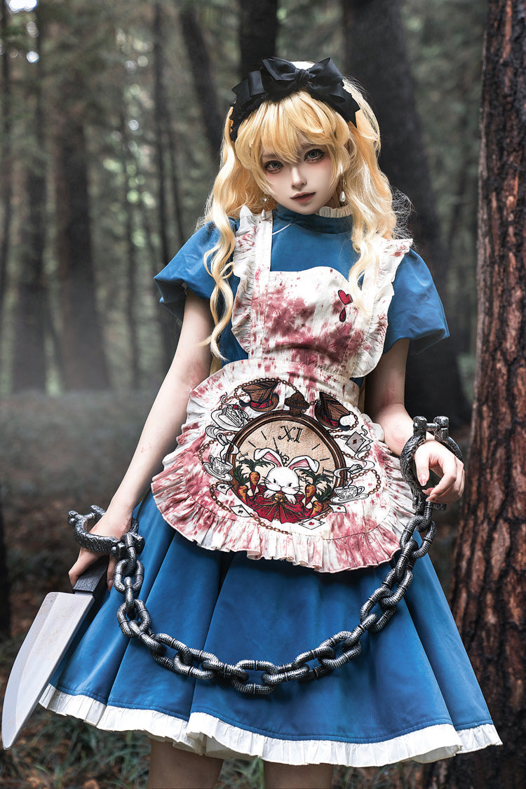 Blue [Dark Fairy Tale Alice] Long Sleeves Ruffle Gothic Lolita Dress - Blue - 1