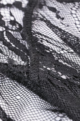 Black Long Trumpet Sleeves Sheer Floral Lace Women's Gothic Maxi Cloak with Belts - Product - 16