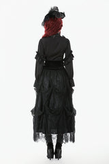 Black Sheer Stand Collar Ruffled Long Lantern Sleeves Women's Gothic Blouse - Product - 4