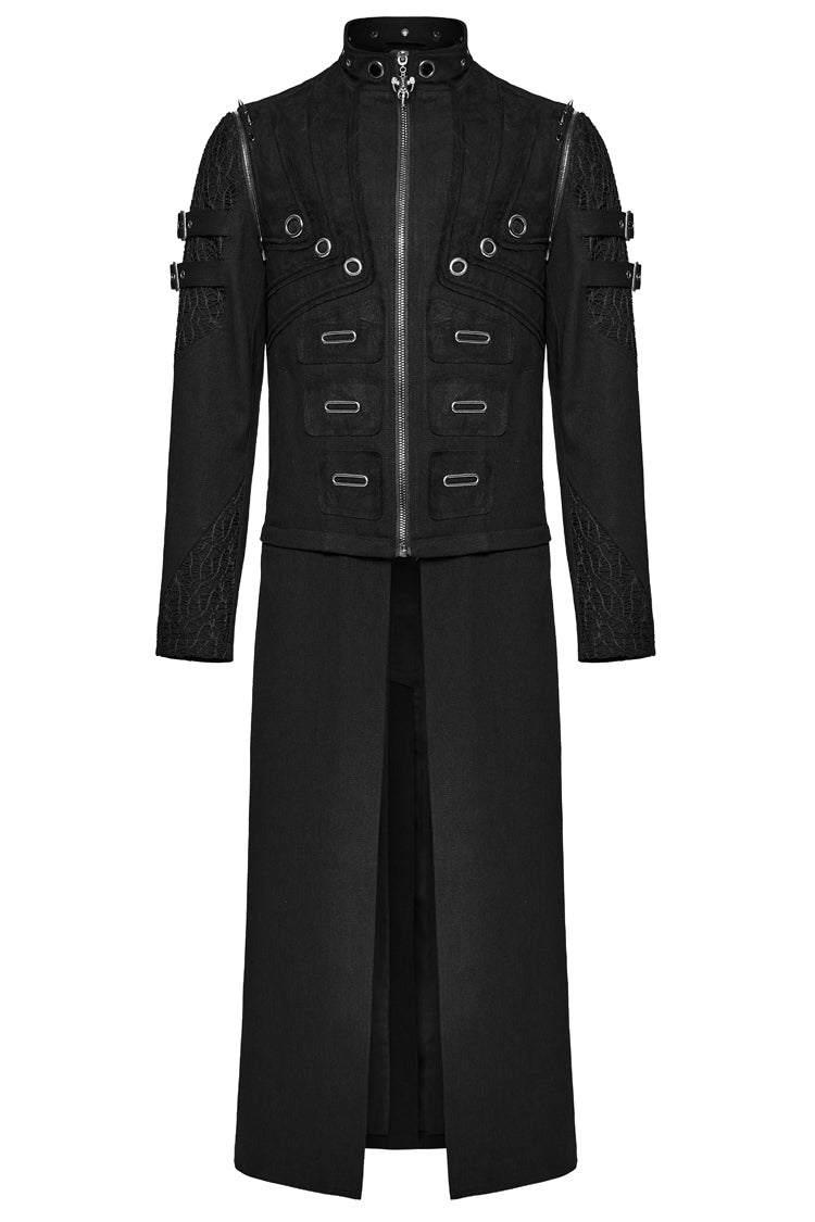 Black Stand Collar Detachable Versatile Men's Punk Coat - Product - 5
