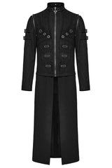 Black Stand Collar Detachable Versatile Men's Punk Coat - Product - 5