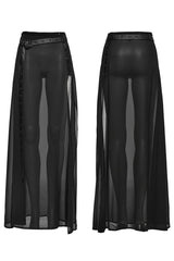 Black Rivet Split Women's Gothic Skirt with Belt - Product - 5
