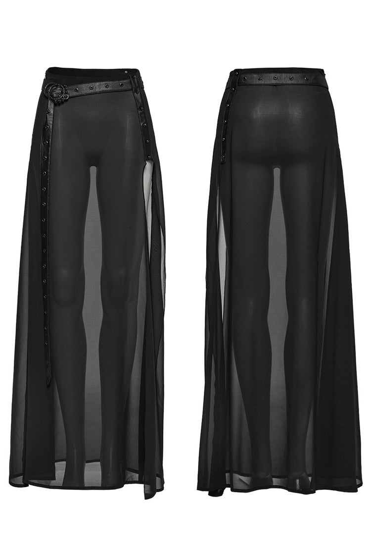 Black Rivet Split Women's Gothic Skirt with Belt - Product - 5