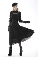 Black Ruffled Floral Embroidered Lace-Up Women's Gothic Corset - Product - 7