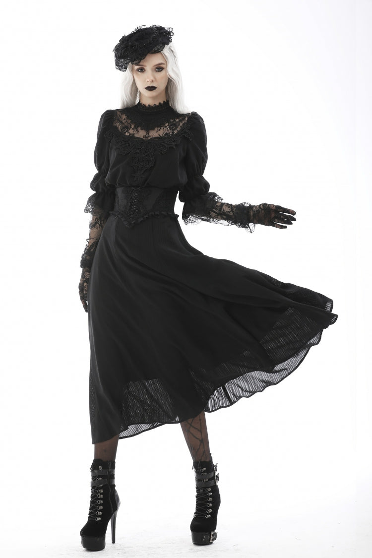 Black Ruffled Floral Embroidered Lace-Up Women's Gothic Corset - Product - 7