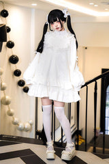 White Long Sleeves Ruffle Zipper Sweet Handsome Lolita Sweatshirt Coat - White - 1