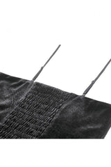Black Lace Mesh Patchwork Velvet Women's Gothic Vintage Bustier with Beaded Tassel Drops - Product - 15