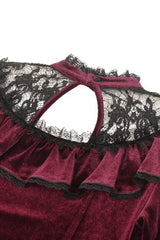 Red Long Sleeves Crochet Velvet Dress Women's Gothic Graduation Dress - Product - 18