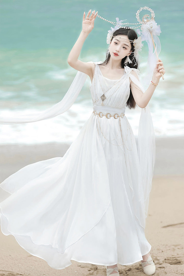 White [Messenger of God] Greek Style Sleeveless Ruffle Elegant Lolita Jsk Dress - Product - 12