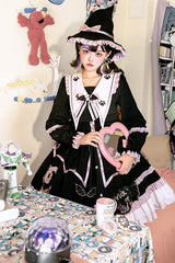 Dark Black High Waisted Purple Ruffled Long Sleeves Lolita OP Gothic Lolita Dress - Product - 3