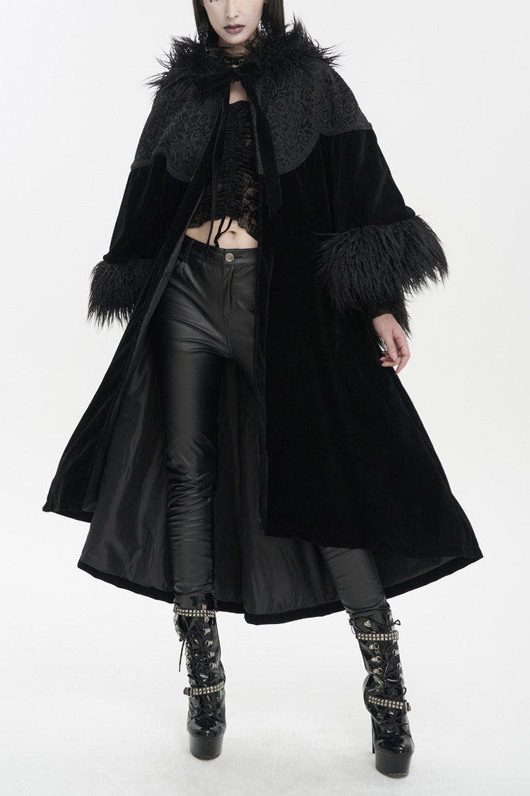 Black Jacquard Fabric Petal Stitching Three-Dimensional Webbing Cape Like Wide Wool Sleeves Women's Gothic Jacket - Black - 1
