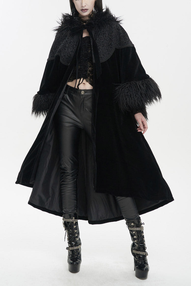 Black Jacquard Fabric Petal Stitching Three-Dimensional Webbing Cape Like Wide Wool Sleeves Women's Gothic Jacket - Black - 1