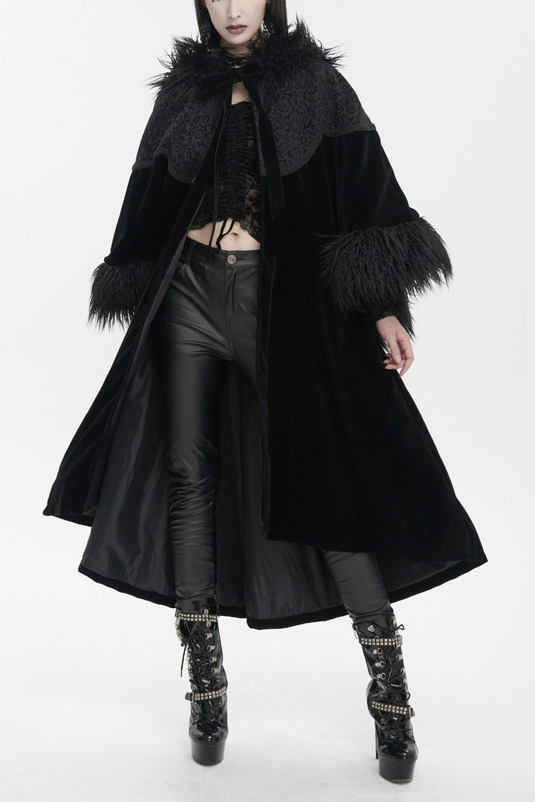 Black Jacquard Fabric Petal Stitching Three-Dimensional Webbing Cape Like Wide Wool Sleeves Women's Gothic Jacket - Black - 1