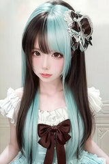 Sweet Lolita Daily Long Straight Highlighted Wig 2 Colors - Green/Brown - 1