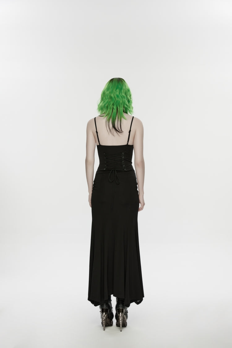 Black Lace-Up Buckled Eyelet Women's Punk Jsk Dress - Product - 3