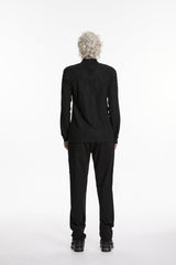 Black High Collar Long Sleeves Jacquard Spliced Slim Men's Gothic Top - Product - 3