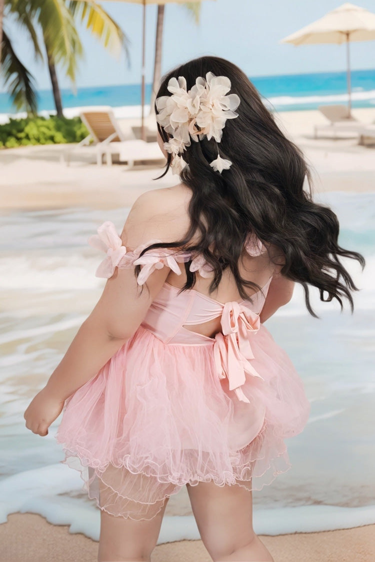 Pink Sleeveless Bow Lace Sweet Lolita Two-piece Swimsuit - Product - 5