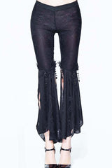 Black Fringe Lace Pendant Ninth Bell-Bottoms Women's Gothic Pants - Black - 1
