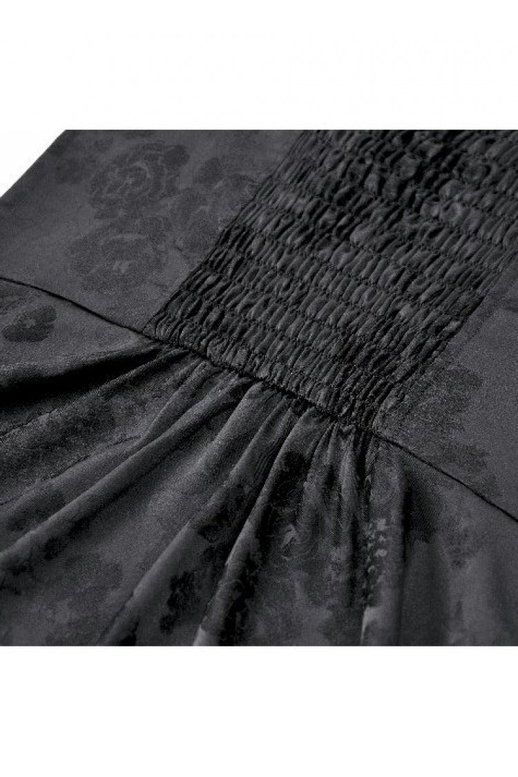 Black Off Shoulder Lace Flutter Sleeves Jacquard Side Corset Lace-Up Women's Gothic Slip Dress - Product - 19