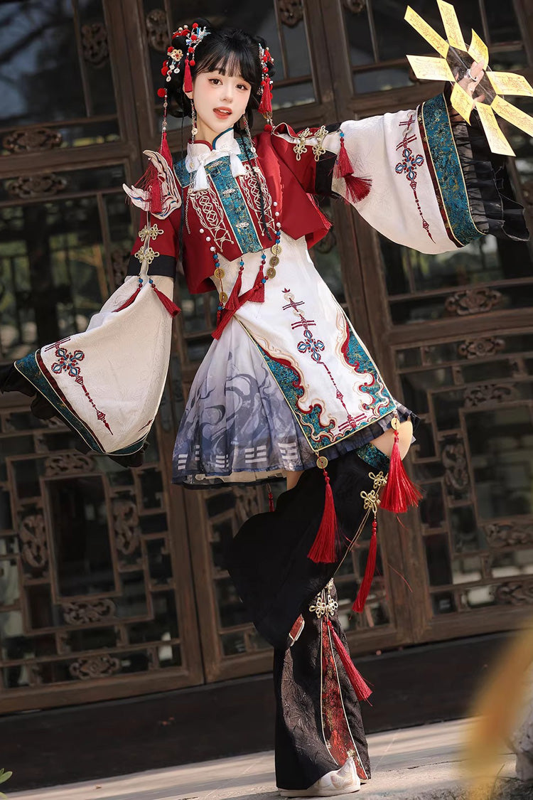 Multi-Color [Fox Trace Codex] Stand Collar Long Sleeves Printed Embroidered Classic Chinese Style Elegant Lolita Dress - Product - 8