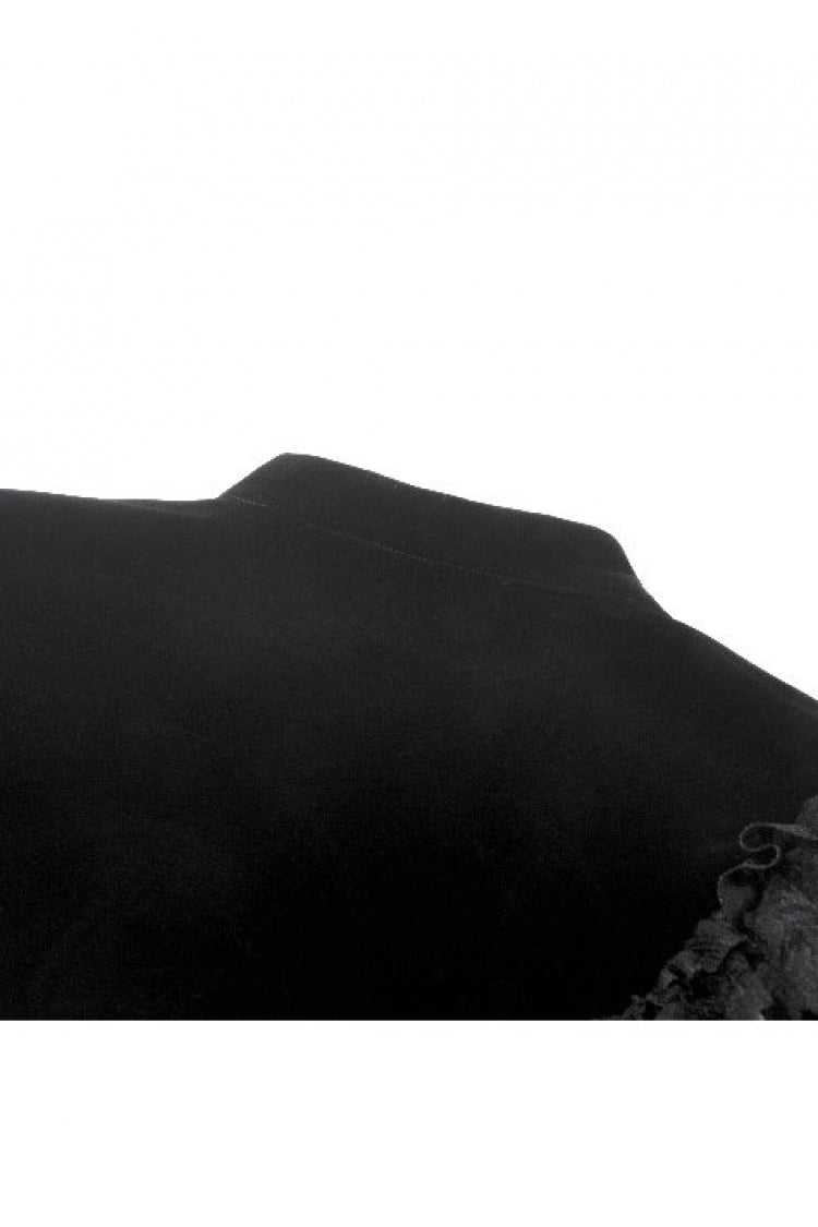 Black Ruffled Lace Long Trumpet Sleeves Floral Sheer Mesh Spliced Velvet Women's Gothic Cape - Product - 17
